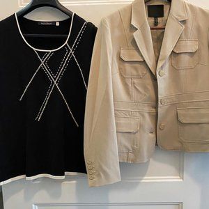 Polera black con aplique Blanco SiXth Sense Size M + Blazer café con leche